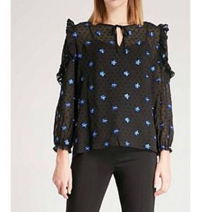 *sold* Maje jaolo blouse, unique black with swiss dot and embroidery, 2 US S M